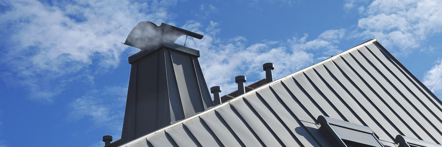 Modernes Stehfalz-Metalldach mit Dachfenster, Schneefang, Dachri